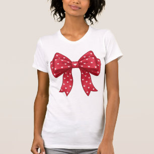 Camiseta Laço Vermelho da Coquette com Corações Brancos na 