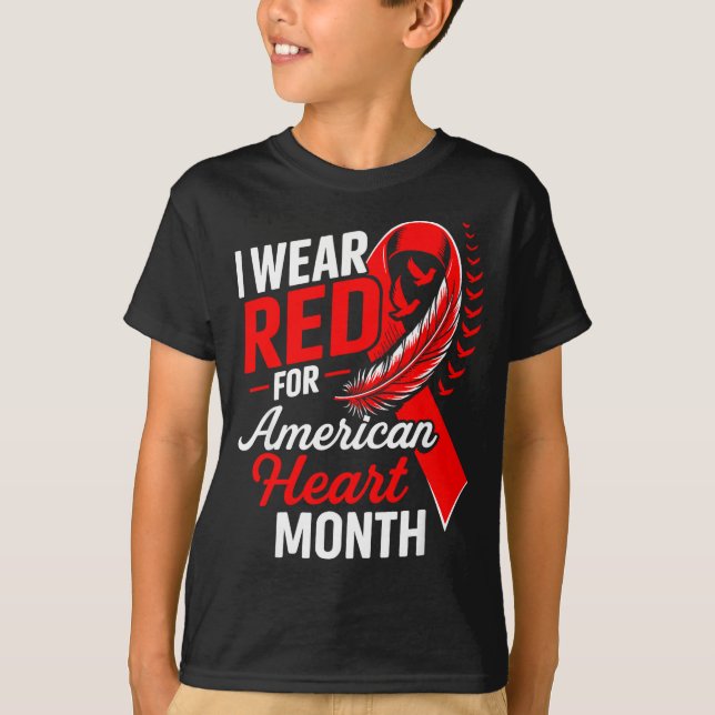 Camiseta Laço Vermelho do Mês de Conscientização da Doença  (Frente)