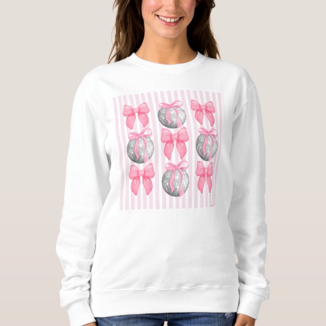 Camiseta Laços de Listras Rosa e Bolas de Disco Feminino (Frente)