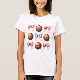 Camiseta Laços Rosa e Desenho de Bolas de Basquete Tendênci