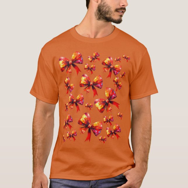 Camiseta Laços Vermelhos Brilhantes Ousados e Festivos (Frente)