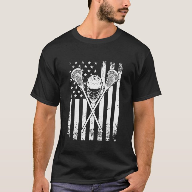 Camiseta Lacrosse American Flag Cross Lacrosse Sticks Men W (Frente)