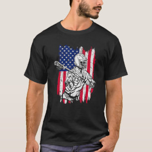 Camiseta Lacrosse Lax Helmet E Stick American Flag 4th O