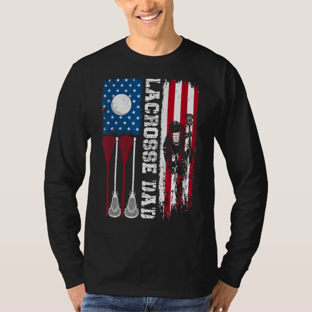 Camiseta Lacrosse Pai Sport Afetou A Bandeira Americana Em  (Frente)