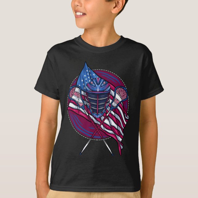 Camiseta Lacrosse Player Lacrosse Stick Helmet EUA (Frente)