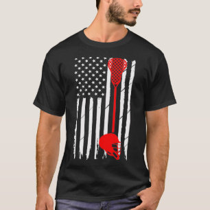 Camiseta Lacrosse Player Patriótico Americano Bandeira Retr