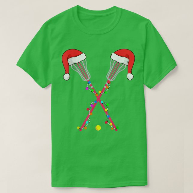 Camiseta Lacrosse Santa Hat Natal Luz Esportes Engraçados X (Frente do Design)