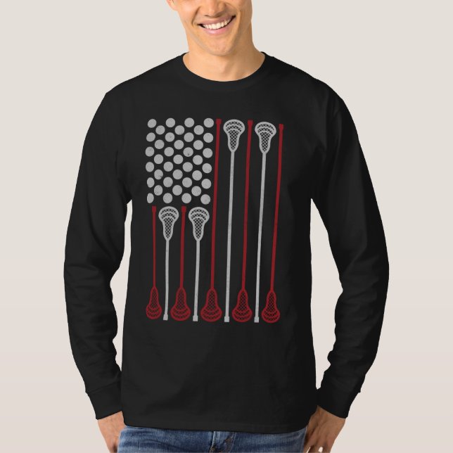 Camiseta Lacrosse Stick American Flag Lax Player (Frente)