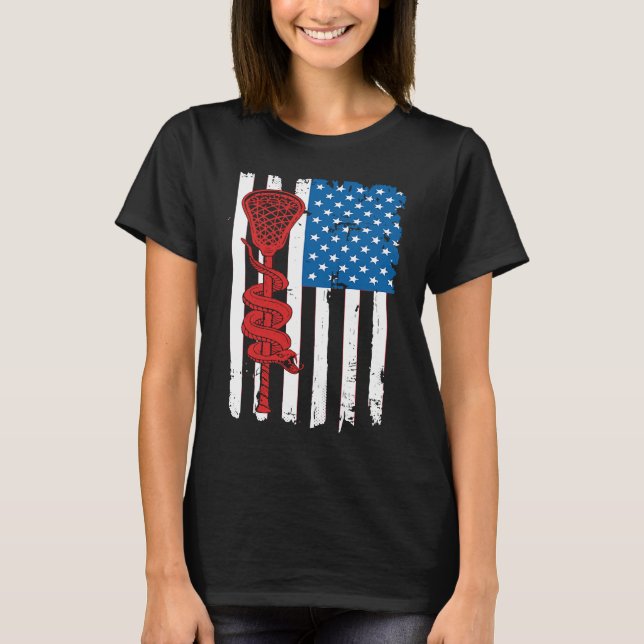 Camiseta Lacrosse Stick & Angry Cobra EUA Flag Vin (Frente)