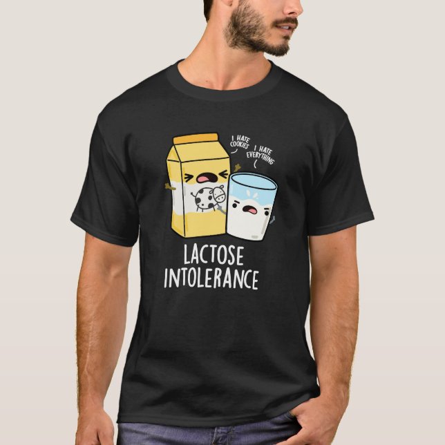 Camiseta Lactose Intolerância Engraçada Leite Pun Escuro BG (Frente)