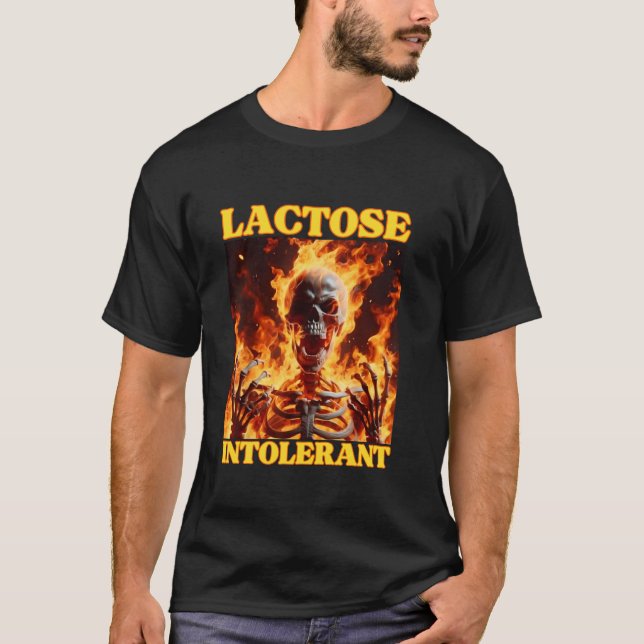 Camiseta Lactose Intolerante Duro Funny Cringe Esqueleto (Frente)