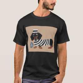 Camiseta Ladrona de Petiscos Dachshund Preta e Marrom Presi