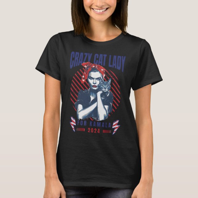 Camiseta Lady Gato Louca Para Kamala 2024 (Frente)