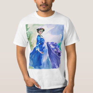 Camiseta Lady in Blue Vress - Pintura por Aquarela