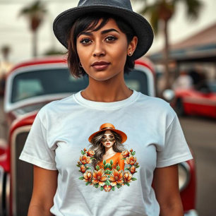 Camiseta Lady in Orange Derby Hat - Orange Floral