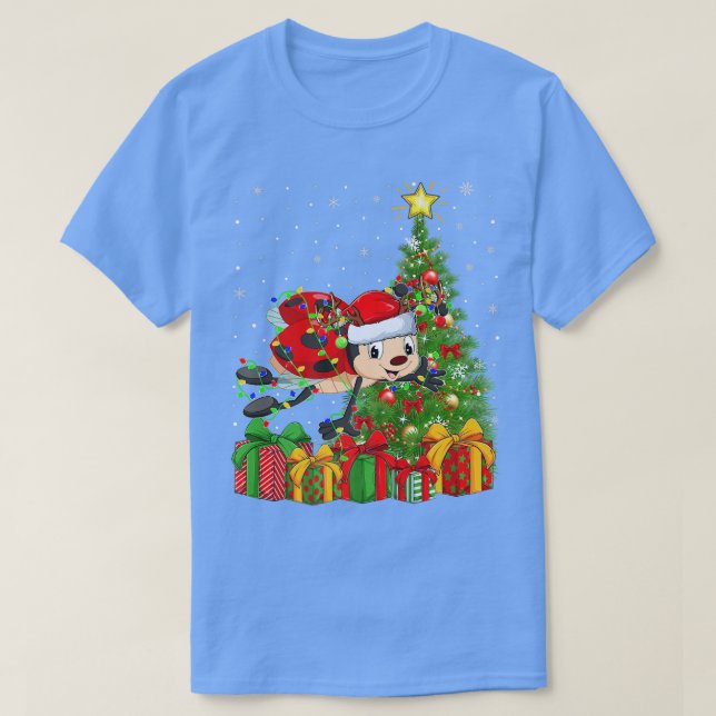 Camiseta Ladybird Lighting Xmas Tree Santa Hat Ladybird Chr (Frente do Design)
