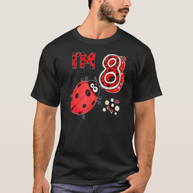 Camiseta Ladybug 8 anos Família de Garotas de Aniversário d (Frente)
