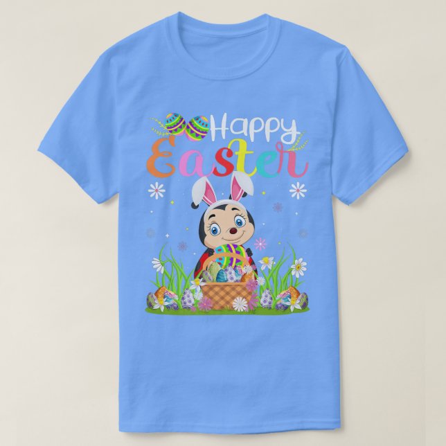 Camiseta Ladybug Bunny Egg Caçando Engraçado Ladybug Feliz  (Frente do Design)