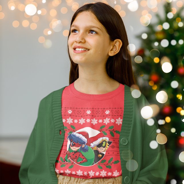 Camiseta Ladybug e Cat Noir | Gráfico de Férias (Kid wearing t-shirt)