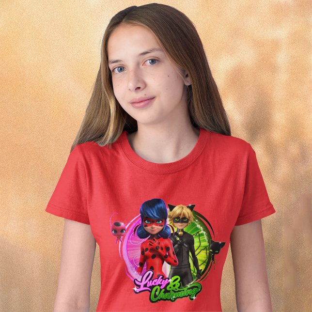Camiseta Ladybug e Cat Noir | Sortudo e encantador (Criador carregado)