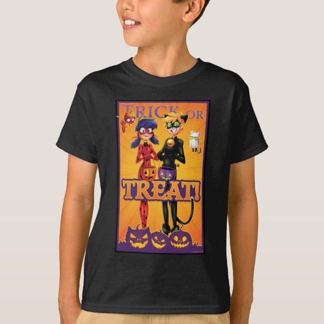Camiseta Ladybug e Cat Noir | Truque ou Tratar! (Frente)