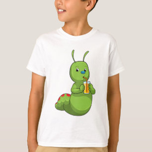 Camiseta Lagarta com Vidro de Sumo de Laranja