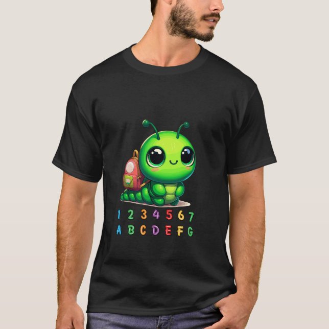 Camiseta lagarta comilona fofa transformação de volta à es (Frente)