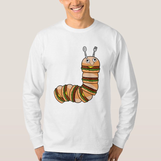 Camiseta Lagarta como Cheeseburger com carne de bovino e sa (Frente)