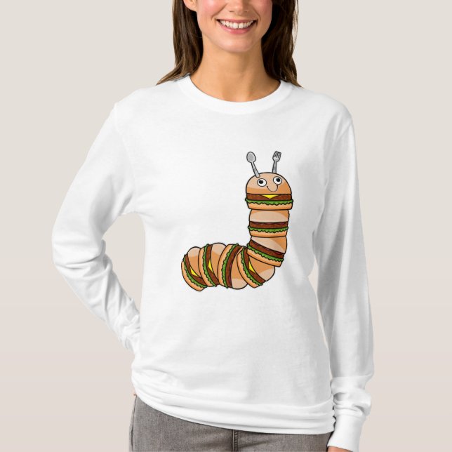 Camiseta Lagarta como Cheeseburger com carne de bovino e sa (Frente)