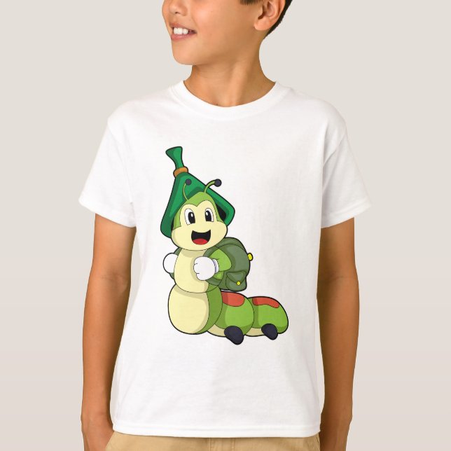 Camiseta Lagarta como Estudante com Mochila (Frente)