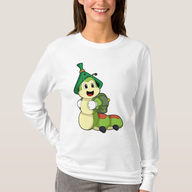 Camiseta Lagarta como Estudante com Mochila (Frente)