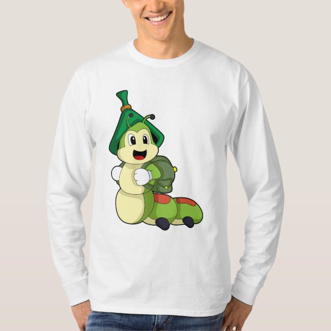 Camiseta Lagarta como Estudante com Mochila (Frente)