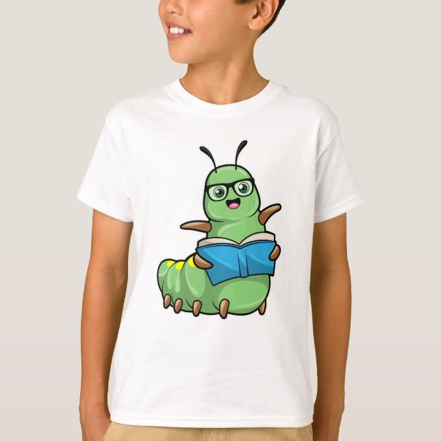 Camiseta Lagarta como Nerd de Livros e Óculos (Frente)