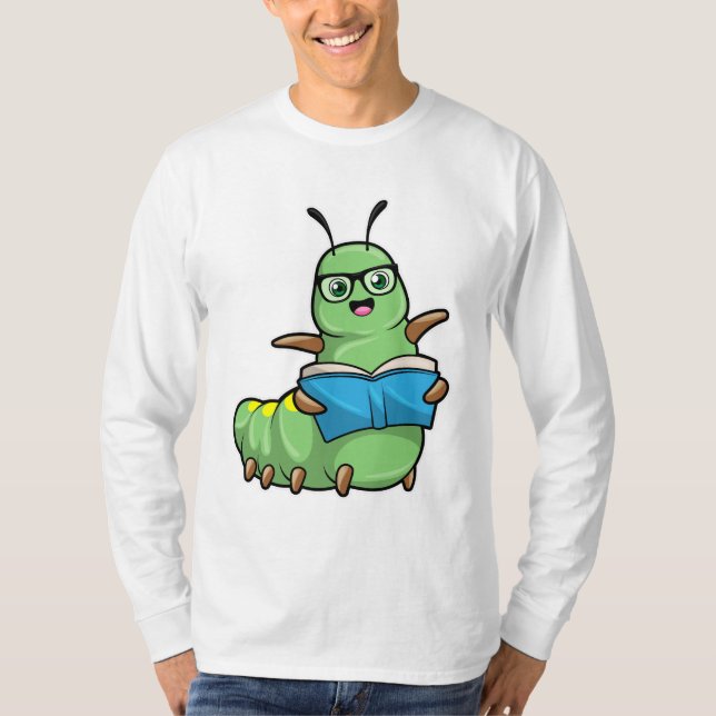 Camiseta Lagarta como Nerd de Livros e Óculos (Frente)