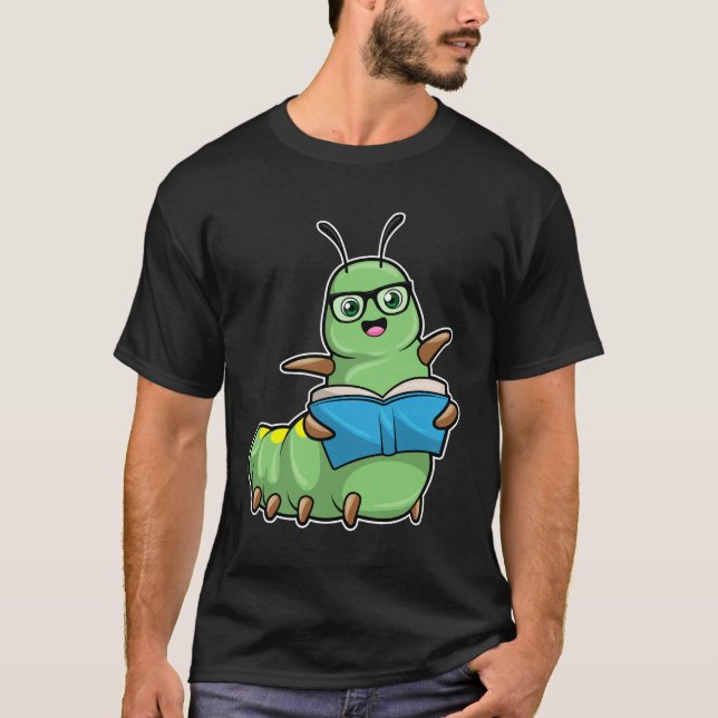 Camiseta Lagarta como Nerd de Livros e Óculos (Frente)