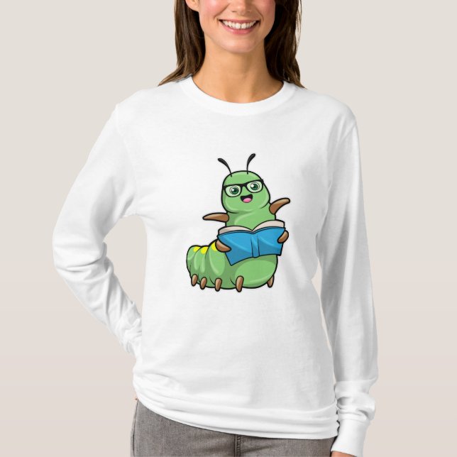 Camiseta Lagarta como Nerd de Livros e Óculos (Frente)
