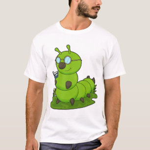 Camiseta Lagarta como Nerd de Óculos e Livro