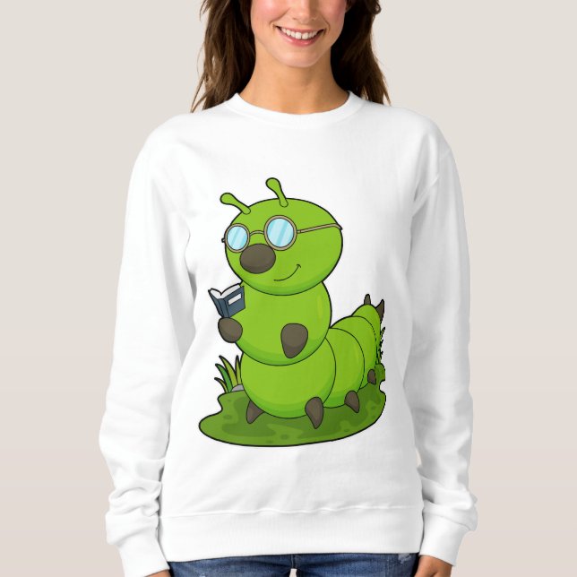 Camiseta Lagarta como Nerd de Óculos e Livro (Frente)