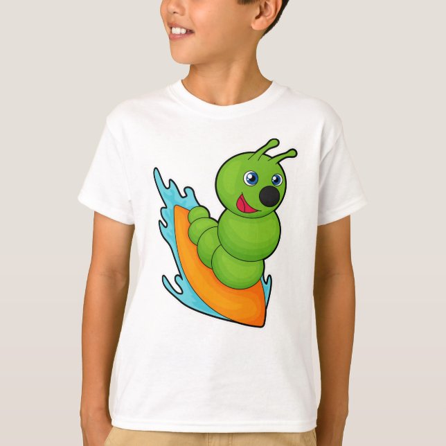 Camiseta Lagarta como Surfista com Prancha de Surfe (Frente)