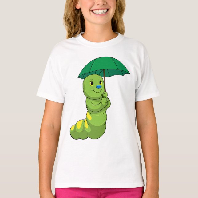 Camiseta Lagarta em chuva com guarda-chuva (Frente)