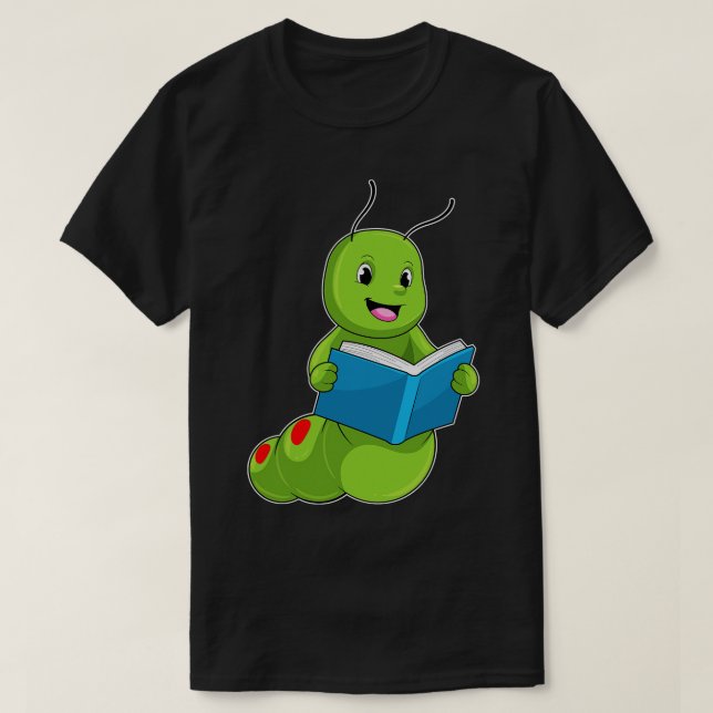 Camiseta Lagarta em Leitura com Livro (Frente do Design)