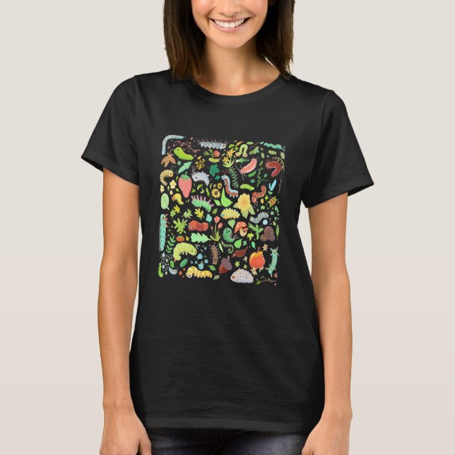Camiseta Lagartas-cuta de jardinagem com flores de Fruta (Frente)