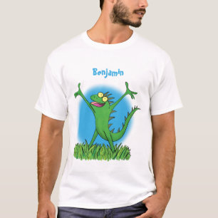 Camiseta Lagarto animado animado com iguana verde engraçado