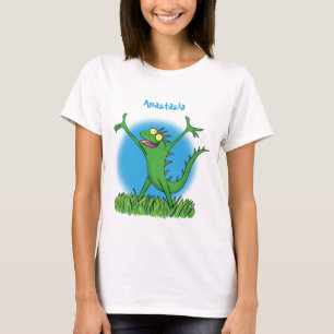 Camiseta Lagarto animado animado com iguana verde engraçado