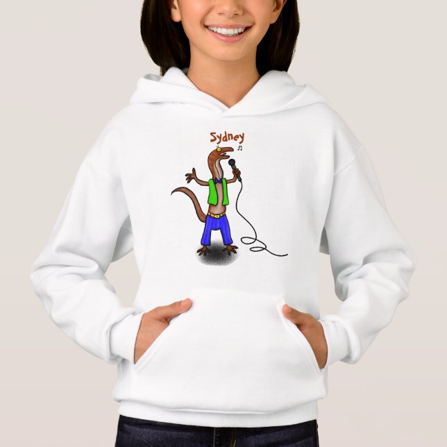 Camiseta Lagarto engraçado cantando com desenho de microfon (Frente)