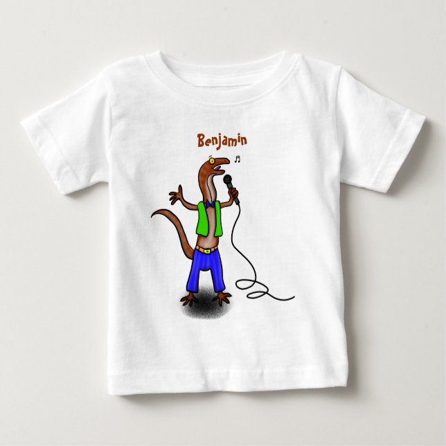Camiseta Lagarto engraçado cantando com desenho de microfon (Frente)