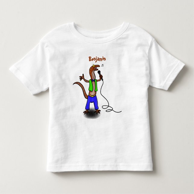 Camiseta Lagarto engraçado cantando com desenho de microfon (Frente)