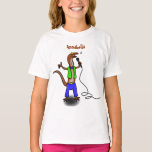 Camiseta Lagarto engraçado cantando com desenho de microfon