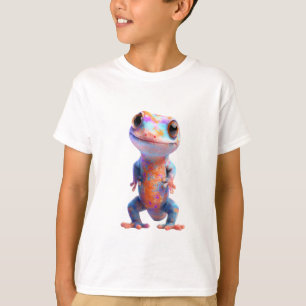 Camiseta Lagarto Geco de Desenho Animado Manchado Arco-Íris