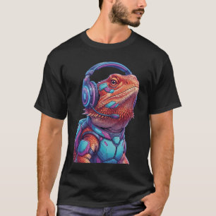 Camiseta Lagarto Neon Dragão Barbudo Gamer Cyberpunk